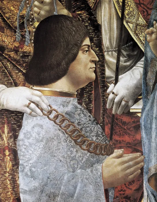 Framed Print : Sforza, Ludovico, called 'the Moor' (1452-1508). Duke of Milan from 1479 to 1508. Left down side detail portraying Ludovico Sforza, duke of Milan. Pala Sforzesca. 1496 Framed Print : Sforza, Ludovico, called 'the Moor' (1452-1508). Duke of Milan from 1479 to 1508. Left down side detail portraying Ludovico Sforza, duke of Milan. Pala Sforzesca. 1496