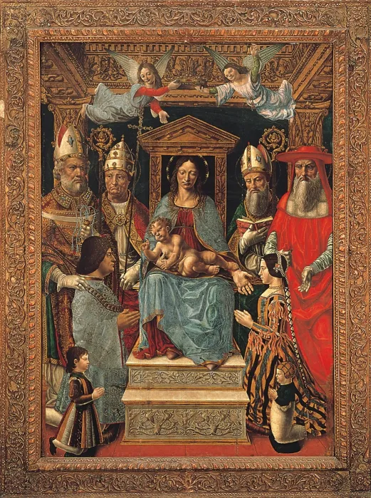 Framed Print : Sforzesca Altarpiece, by Master of the Pala Sforzesca, 1494 about, 15th Century, tempera and oil on canvas, cm 230 x 165 - Italy, Lombardy, Milan, Brera Art Gallery. All Framed Print : Sforzesca Altarpiece, by Master of the Pala Sforzesca, 1494 about, 15th Century, tempera and oil on canvas, cm 230 x 165 - Italy, Lombardy, Milan, Brera Art Gallery. All