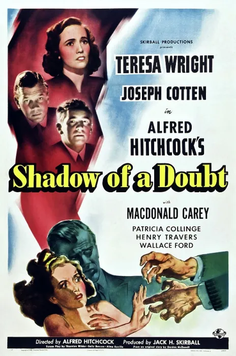 Framed Print : SHADOW OF A DOUBT, from top: Teresa Wright, Joseph Cotten, Macdonald Carey on poster art, 1943 Framed Print : SHADOW OF A DOUBT, from top: Teresa Wright, Joseph Cotten, Macdonald Carey on poster art, 1943