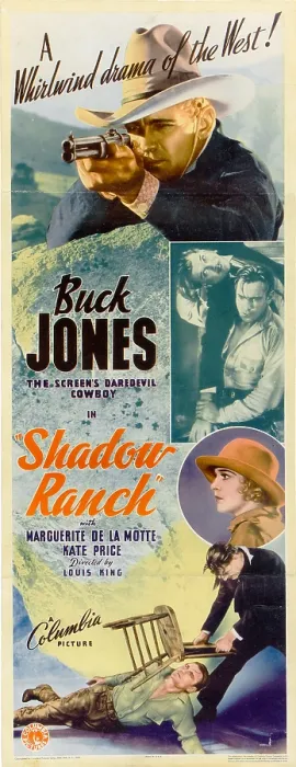 Framed Print : SHADOW RANCH, top: Buck Jones, bottom right inset: Marguerite De La Notte on insert poster, 1930