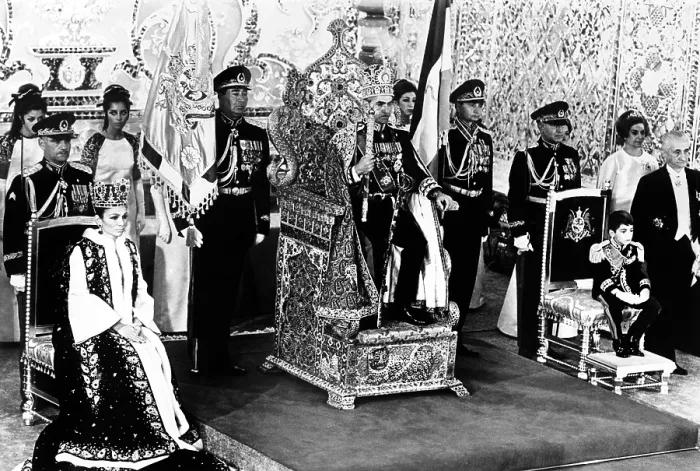 Framed Print : Shah of Iran seated on the Peacock Throne, flanked by Empress Farah and Crown Prince Reza. Oct. 26, 1967. (CSU_2015_8_522)