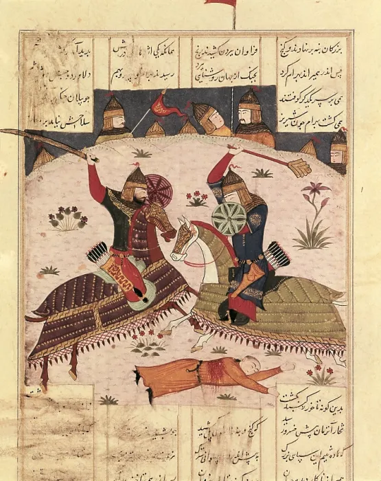 Framed Print : Shahnameh. The Book of Kings. 16th c. Bahram Chubina's night attack on the camp of Khusrau Parviz. Circa 1420 (Timurid Dinasty). Shiraz school. Islamic art. ; Persian art Framed Print : Shahnameh. The Book of Kings. 16th c. Bahram Chubina's night attack on the camp of Khusrau Parviz. Circa 1420 (Timurid Dinasty). Shiraz school. Islamic art. ; Persian art