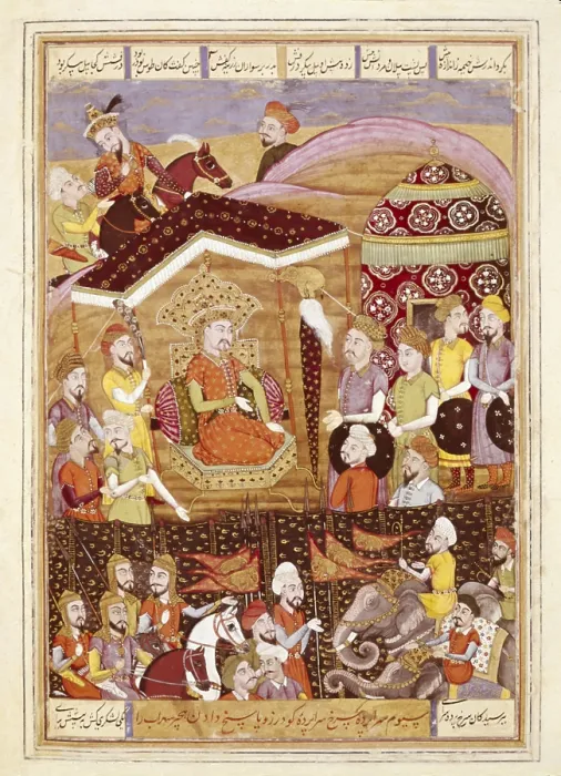 Framed Print : Shahnameh. The Book of Kings. 16th c. Ferdowsi's Book (Shah Nahme). Sohnab begore the tent of the king. Persian art. Safavid period. Miniature Painting. FRANCE. Chantilly