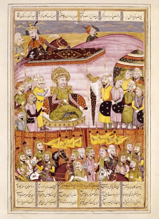 Framed Print : Shahnameh. The Book of Kings. 16th c. Sohnab turns up in Rostam's tent. 16th c. Persian art. Safavid period. Miniature Painting. FRANCE. Chantilly. Musee Conde (Conde Museum)