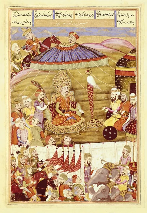 Framed Print : Shahnameh. The Book of Kings. 16th c. Sohrab Looking at the White Tent of Feribourz. Gouache on paper. Hindu art. ; Persian art. Safavid period. Miniature Painting. FRANCE Framed Print : Shahnameh. The Book of Kings. 16th c. Sohrab Looking at the White Tent of Feribourz. Gouache on paper. Hindu art. ; Persian art. Safavid period. Miniature Painting. FRANCE