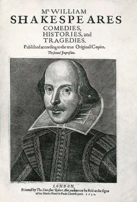 Framed Print : SHAKESPEARE, William (1564-1616). Title page from an edition of 'Comedies, Histories, and Tragedies' by William Shakespeare, publishe din London in 1632. Engraving
