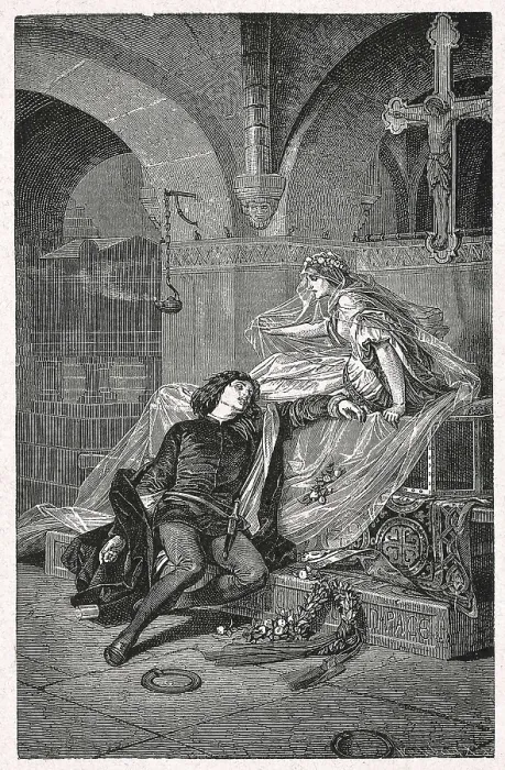Framed Print : SHAKESPEARE, William (1564-1616). Illustration for William Shakespeare's work 'Romeo and Juliet', written in 1595. Scene of Romeo's death
