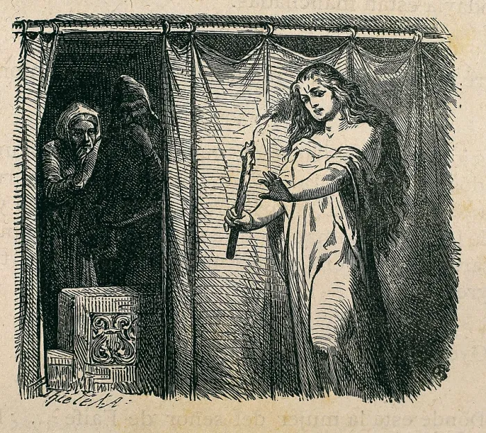 Framed Print : SHAKESPEARE, William (1564-1616). Scene with The Doctor, from William Shakespeare's work 'Macbeth' (1606). Illustration from 1881. Engraving