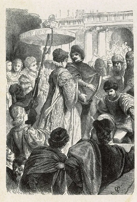 Framed Print : SHAKESPEARE, William (1564-1616). Scene from Shakespeare's work 'Othello' (1602) depicting the arrival of Desdemona to Cyprus. Engraving