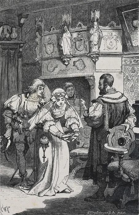 Framed Print : SHAKESPEARE, William (1564-1616). Illustration for William Shakespeare's work 'Measure for measure', written between 1604-1605. Scene with Lucio and Isabella
