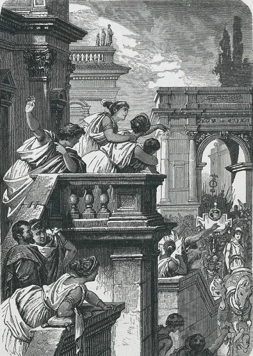 Framed Print : SHAKESPEARE, William (1564-1616). Illustration for William Shakespeare's work 'Coriolanus', written in 1608. Scene of the triumphal arrival of Volumnia and Virgilia