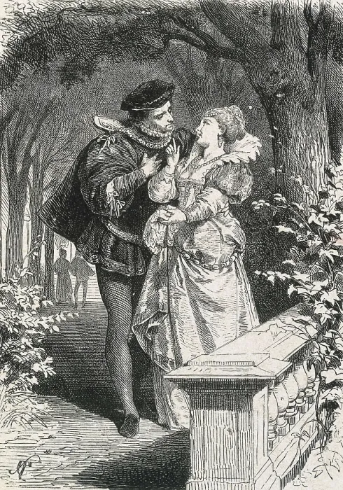Framed Print : SHAKESPEARE, William (1564-1616). Scene from Shakespeare's work 'Othello' (1602) depicting Cassio and Bianca. Engraving. AISA / Everett Collection**US SALES ONLY**