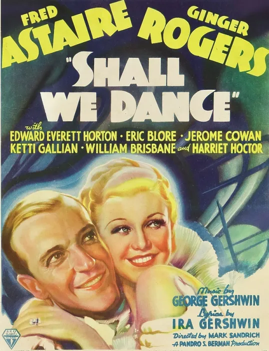 Framed Print : SHALL WE DANCE?, from left: Fred Astaire, Ginger Rogers on window card, 1937