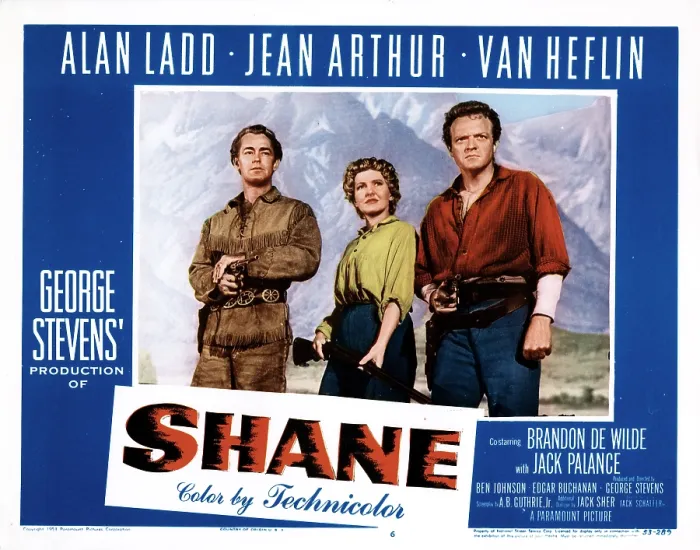 Framed Print : SHANE, from left, Alan Ladd, Jean Arthur, Van Heflin, 1953