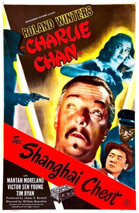 Framed Print : THE SHANGHAI CHEST, (aka CHARLIE CHAN IN THE SHANGHAI CHEST), US poster, from top: Deannie Best, Roland Winters (aka Charlie Chan), right from top: Mantan Moreland