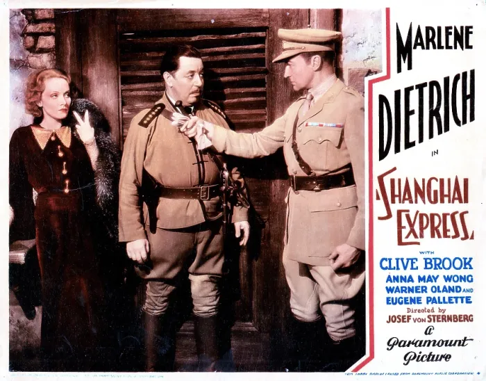 Framed Print : SHANGHAI EXPRESS, from left, Marlene Dietrich, Warner Oland, Clive Brook, 1932