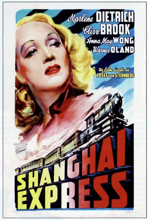 Framed Print : SHANGHAI EXPRESS, Marlene Dietrich on 1950s Italian poster art, 1932