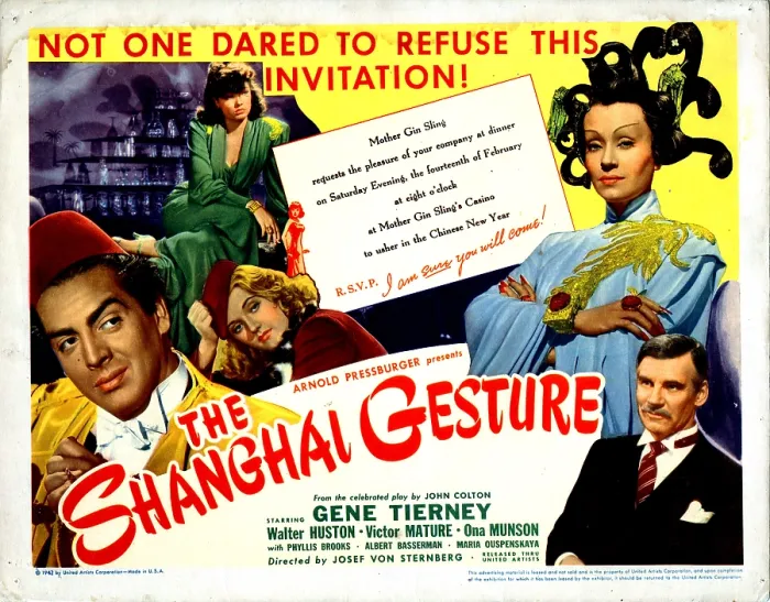 Framed Print : THE SHANGHAI GESTURE from left: Victor Mature, Gene Tierney, Phyllis Brooks, Ona Munson, Walter Huston, 1941