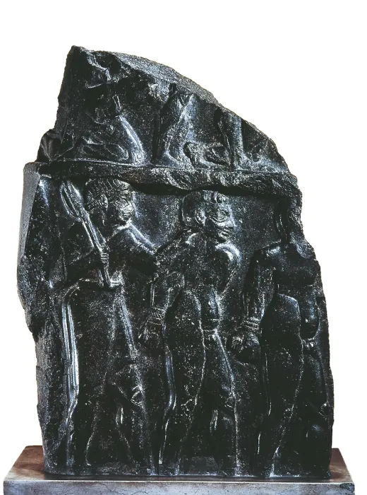 Framed Print : Shard of a Victory Stele of a King of Akkad. c. 2300 BC. Victory stela that shows an Akkadian soldier escorting naked prisoners. Fragment. Akkadian art. Relief on rock. FRANCE Framed Print : Shard of a Victory Stele of a King of Akkad. c. 2300 BC. Victory stela that shows an Akkadian soldier escorting naked prisoners. Fragment. Akkadian art. Relief on rock. FRANCE