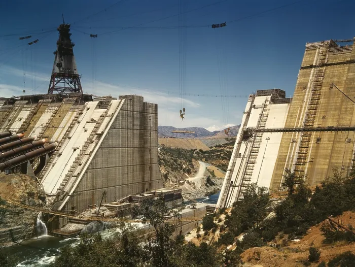 Framed Print : The Shasta dam under construction. It was, a New Deal project to provide irrigation, flood control and electricity to California's Central Valley