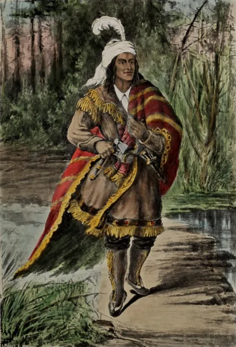 Framed Print : Shawnee Chief Tecumseh, wearing fringed buckskins, a blanket, and feathered turban-like hat