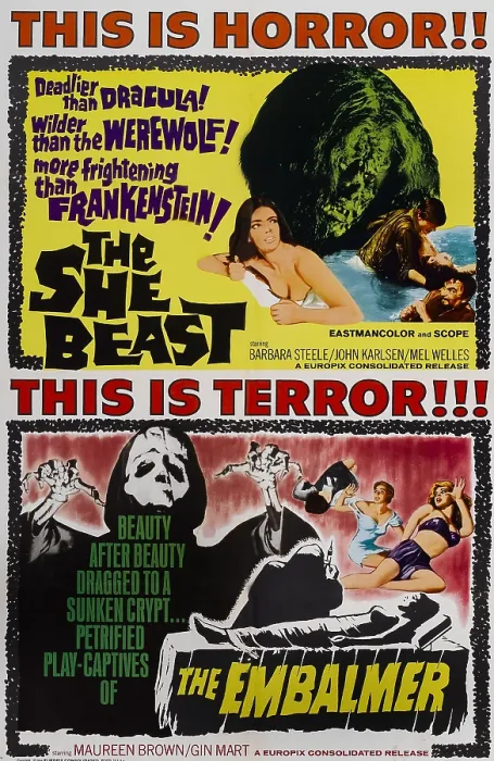Framed Print : SHE-BEAST, on a double bill poster with The Embalmer, 1966