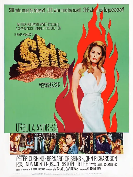 Framed Print : SHE, US poster art, top right: Ursula Andress, 1965