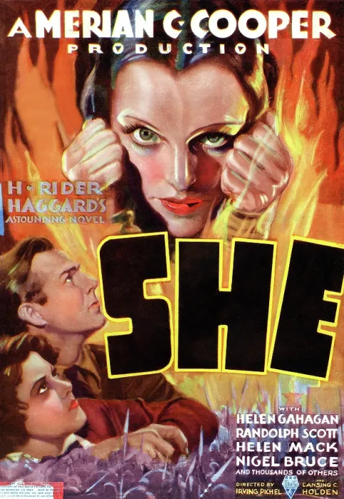 Framed Print : SHE, top: Helen Gahagan, bottom from top: Randolph Scott, Helen Mack on midget window card, 1935