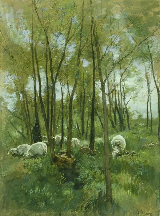 Framed Print : Sheep in a Forest, by Anton Mauve, 1848-88, Dutch watercolor painting. Shepherd with floc of sheep grazing in a woods. (BSLOC_2016_1_305) Framed Print : Sheep in a Forest, by Anton Mauve, 1848-88, Dutch watercolor painting. Shepherd with floc of sheep grazing in a woods. (BSLOC_2016_1_305)