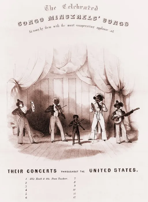 Framed Print : Sheet music of the Congo Minstrels, an early white minstrel group, performed African American music in blackface. Ca. 1840