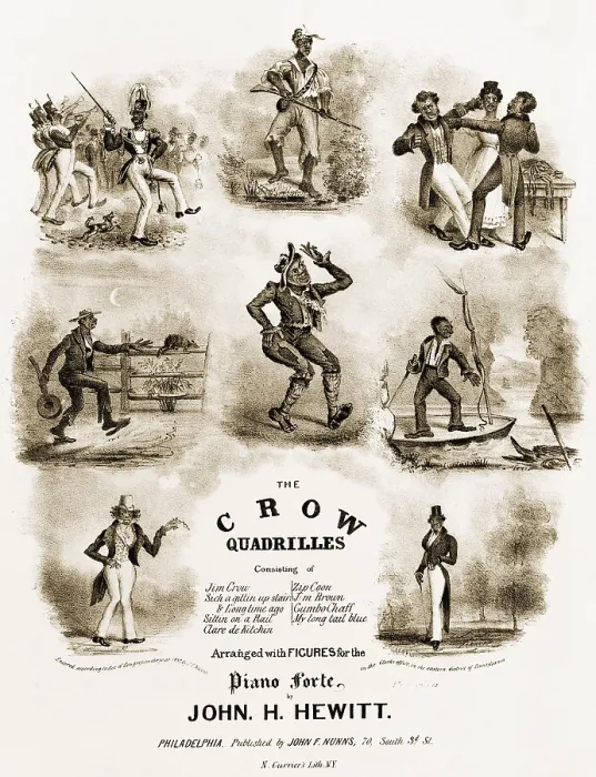 Framed Print : Sheet music entitled the Crow Quadrilles, ' and illustrated with several caricatures of African Americans