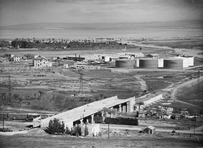 Framed Print : Shell oil tanks near Haifa, Palestine. Ca. 1934-39 Framed Print : Shell oil tanks near Haifa, Palestine. Ca. 1934-39
