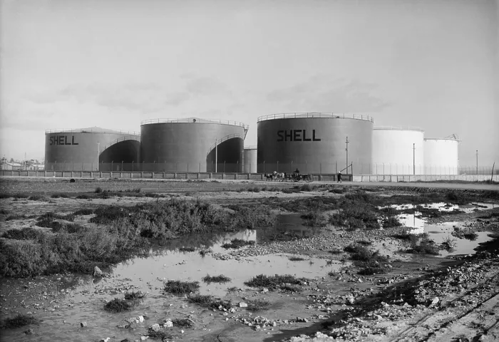 Framed Print : Shell oil tanks near Haifa, Palestine. Ca. 1934-39