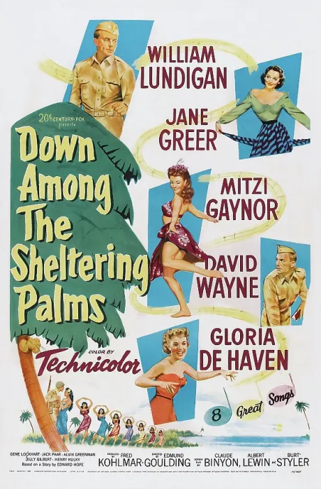 Framed Print : DOWN AMONG THE SHELTERING PALMS, US poster, from top: William Lundigan, Jane Greer, Mitzi Gaynor, David Wayne, Gloria DeHaven, 1953 Framed Print : DOWN AMONG THE SHELTERING PALMS, US poster, from top: William Lundigan, Jane Greer, Mitzi Gaynor, David Wayne, Gloria DeHaven, 1953