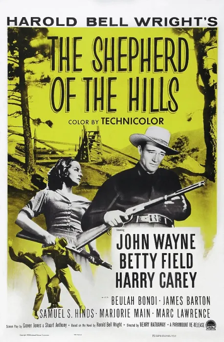 Framed Print : THE SHEPHERD OF THE HILLS, from left: Betty field, John Wayne on 1955 reissue poster, 1941