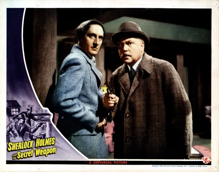 Framed Print : SHERLOCK HOLMES AND THE SECRET WEAPON, from left, Basil Rathbone, Nigel Bruce, 1943 Framed Print : SHERLOCK HOLMES AND THE SECRET WEAPON, from left, Basil Rathbone, Nigel Bruce, 1943