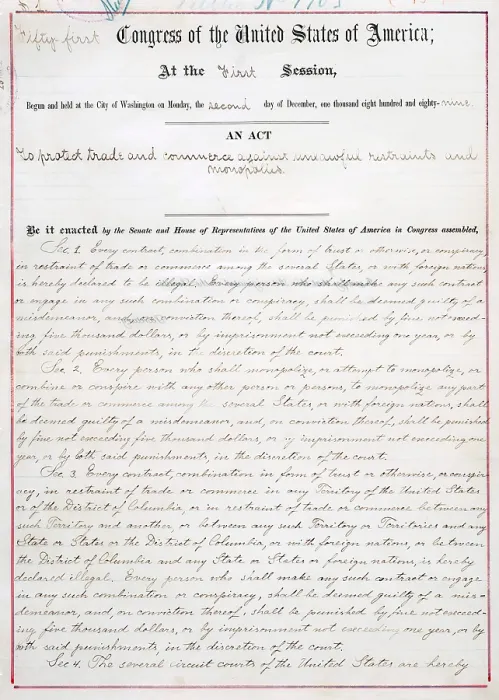Framed Print : The Sherman Anti-Trust Act was the first Federal act that outlawed monopolistic business practices. Act of July 2, 1890