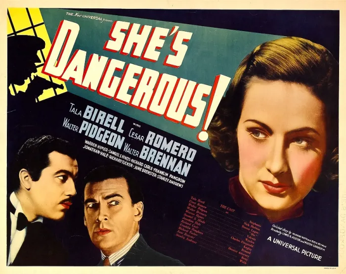 Framed Print : SHE'S DANGEROUS!, from left: Cesar Romero, Walter Pidgeon, Tala Birell, 1937