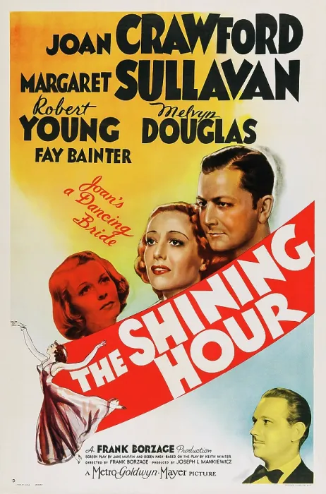 Framed Print : THE SHINING HOUR, top l-r: Margaret Sullavan, Joan Crawford, Robert Young, bottom: Melvyn Douglas on poster art, 1938