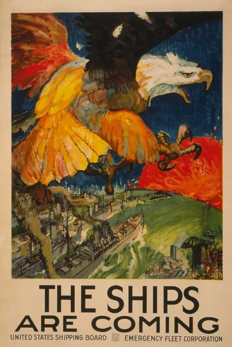 Framed Print : THE SHIPS ARE COMING. 1917 World War 1 poster by the United States Shipping Board