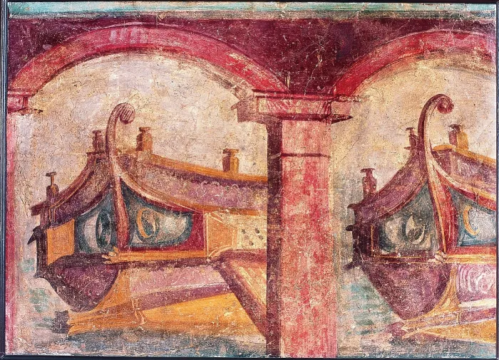 Framed Print : Ships Prows, by unknown artist, second half 1st Century B.C. ripped fresco, 73 x 102 cm - Italy, Campania, Naples, National Archaeological Museum, Room LXIX, inv. 8603
