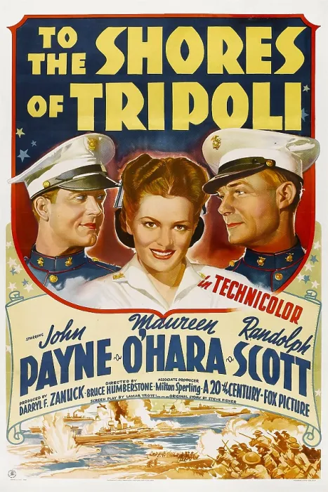 Framed Print : TO THE SHORES OF TRIPOLI, from left: John Payne, Maureen O'Hara, Randolph Scott, 1942, TM and Copyright 20th Century Fox Film Corp
