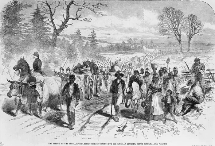 Framed Print : Shortly after the Emancipation Proclamation went into effect on January 1, 1863, many freed slaves escaped to the Union Army lines at Newbern, North Carolina Framed Print : Shortly after the Emancipation Proclamation went into effect on January 1, 1863, many freed slaves escaped to the Union Army lines at Newbern, North Carolina