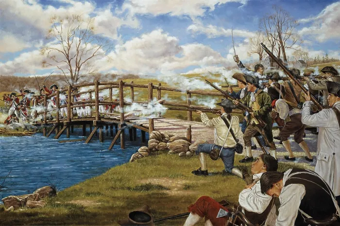 Framed Print : The Shot Heard Round the World, by Domenick DAndrea, National Guard Heritage Painting. American Revolution, Battle of Concord, April 19, 1775