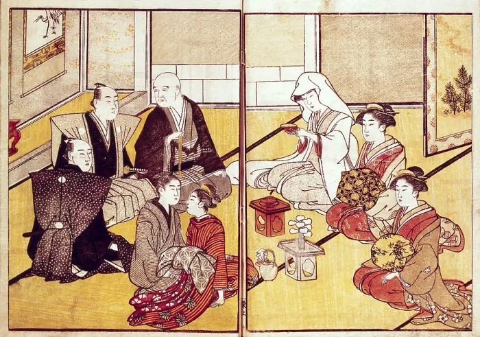 Framed Print : SHOUWSKO, Katasongawa (18th century). Wedding of a young woman. 1790. Japanese art. Edo period. Painting. FRANCE. Paris. National Library