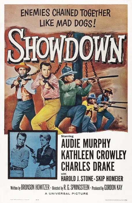 Framed Print : SHOWDOWN, US poster art, top center: Audie Murphy, bottom from left: Audie Murphy, Kathleen Crowley, 1963