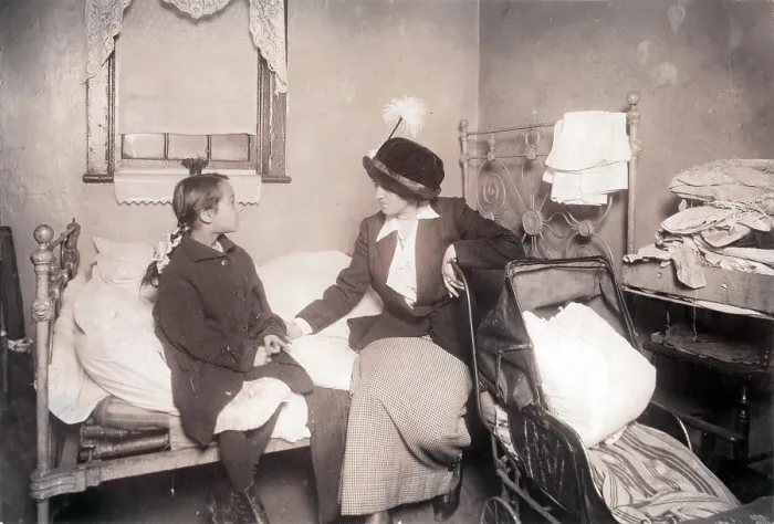 Framed Print : Sick child in New York City, from original caption: Investigator talking with Ida List, 124 Ridge Street, New York. 8 year old child suffering from chorea (St)
