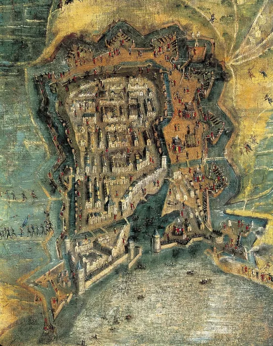 Framed Print : Siege of La Rochelle. From 10th January 1627 to 28th October 1628. ca. 1640. Detail. Anonymous. Oil on canvas. FRANCE. Versailles. National Museum of Versailles Framed Print : Siege of La Rochelle. From 10th January 1627 to 28th October 1628. ca. 1640. Detail. Anonymous. Oil on canvas. FRANCE. Versailles. National Museum of Versailles