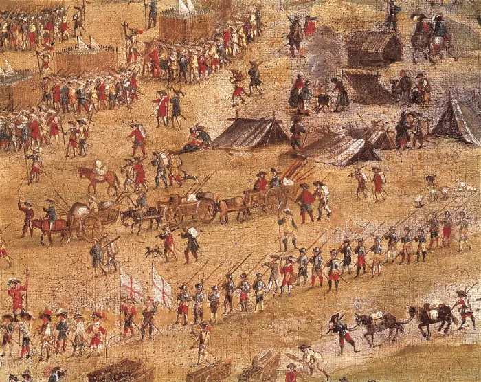 Framed Print : Siege of La Rochelle. From 10th January 1627 to 28th October 1628. ca. 1640. Detail with Richelieu's troops. Anonymous. Oil on canvas. FRANCE. Versailles