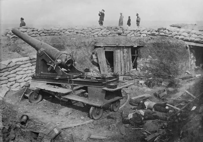 Framed Print : Siege of Ottoman Adrianople (Edirne) by Bulganian and Serbian forces, Nov. 3, 1912 -March 26, 1913. Captured Ottoman siege battery with dead Turkish soldiers (BSLOC_2017_1_142) Framed Print : Siege of Ottoman Adrianople (Edirne) by Bulganian and Serbian forces, Nov. 3, 1912 -March 26, 1913. Captured Ottoman siege battery with dead Turkish soldiers (BSLOC_2017_1_142)